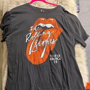 the Rolling Stones Black Tee with Orange Tongue Graphic